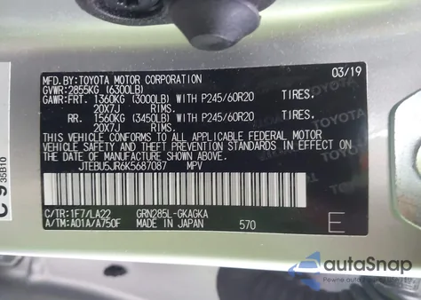 2019 Toyota 4Runner Limited from USA, damaged, VIN JTEBU5JR6K5687087